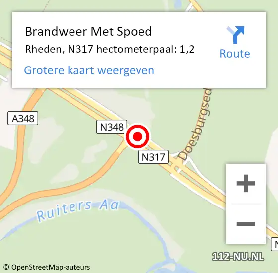 Locatie op kaart van de 112 melding: Brandweer Met Spoed Naar Rheden, N317 hectometerpaal: 1,2 op 12 november 2022 18:43