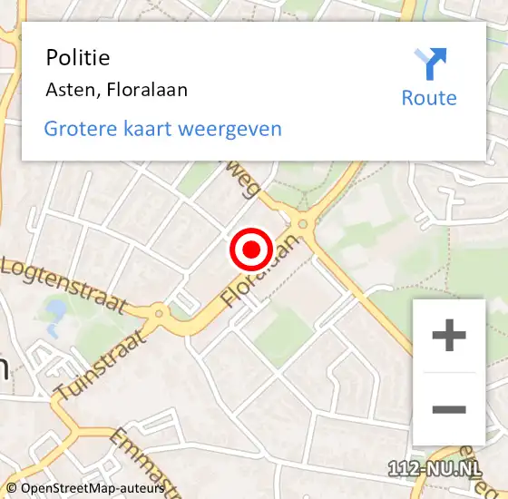 Locatie op kaart van de 112 melding: Politie Asten, Floralaan op 12 november 2022 19:36