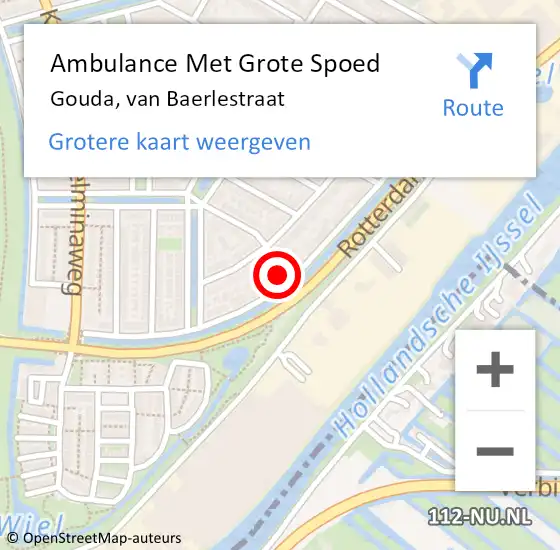 Locatie op kaart van de 112 melding: Ambulance Met Grote Spoed Naar Gouda, van Baerlestraat op 13 november 2022 05:14