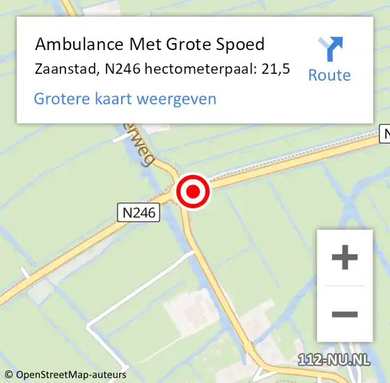 Locatie op kaart van de 112 melding: Ambulance Met Grote Spoed Naar Zaanstad, N246 hectometerpaal: 21,5 op 13 november 2022 05:32