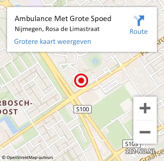 Locatie op kaart van de 112 melding: Ambulance Met Grote Spoed Naar Nijmegen, Rosa de Limastraat op 13 november 2022 06:01