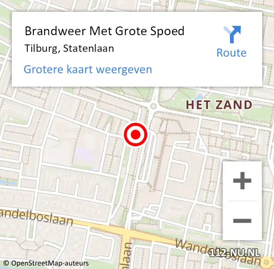 Locatie op kaart van de 112 melding: Brandweer Met Grote Spoed Naar Tilburg, Statenlaan op 13 november 2022 06:11