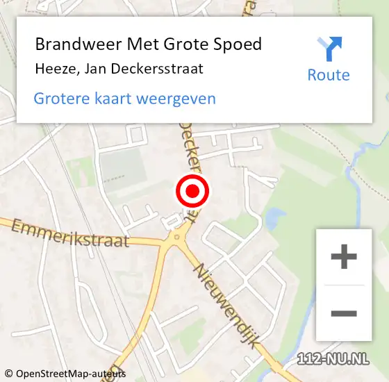 Locatie op kaart van de 112 melding: Brandweer Met Grote Spoed Naar Heeze, Jan Deckersstraat op 13 november 2022 10:27