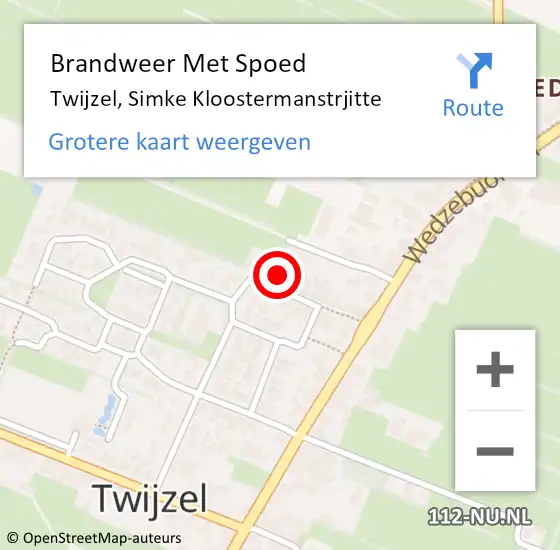 Locatie op kaart van de 112 melding: Brandweer Met Spoed Naar Twijzel, Simke Kloostermanstrjitte op 13 november 2022 14:49