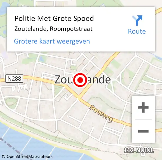 Locatie op kaart van de 112 melding: Politie Met Grote Spoed Naar Zoutelande, Roompotstraat op 13 november 2022 18:48