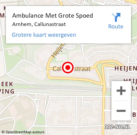Locatie op kaart van de 112 melding: Ambulance Met Grote Spoed Naar Arnhem, Callunastraat op 13 november 2022 19:39