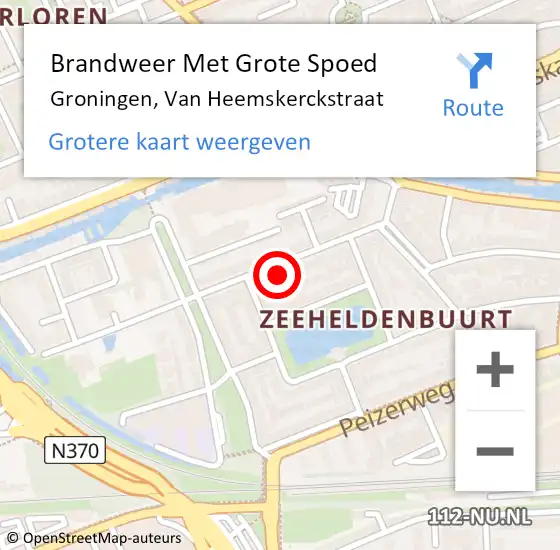 Locatie op kaart van de 112 melding: Brandweer Met Grote Spoed Naar Groningen, Van Heemskerckstraat op 13 november 2022 21:12
