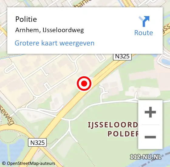 Locatie op kaart van de 112 melding: Politie Arnhem, IJsseloordweg op 13 november 2022 22:54