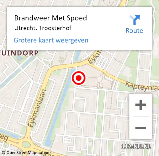 Locatie op kaart van de 112 melding: Brandweer Met Spoed Naar Utrecht, Troosterhof op 14 november 2022 05:30
