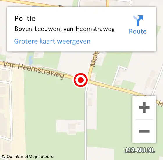 Locatie op kaart van de 112 melding: Politie Boven-Leeuwen, van Heemstraweg op 14 november 2022 07:18