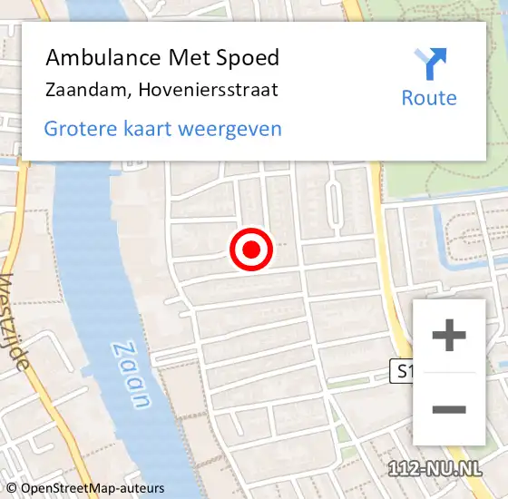 Locatie op kaart van de 112 melding: Ambulance Met Spoed Naar Zaandam, Hoveniersstraat op 14 november 2022 07:41