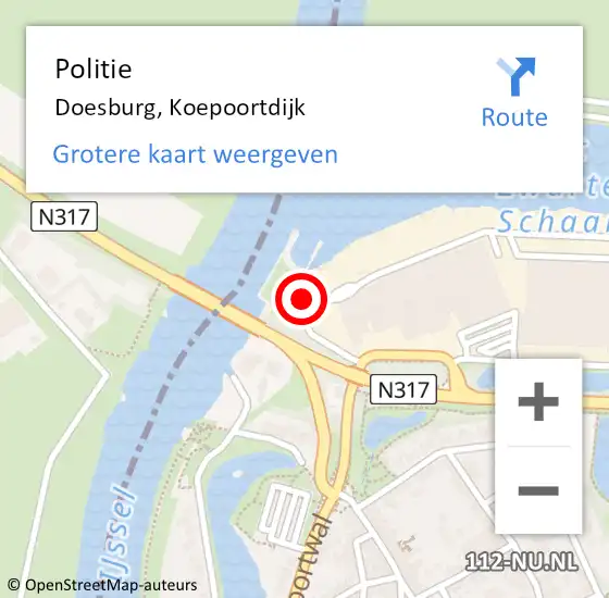 Locatie op kaart van de 112 melding: Politie Doesburg, Koepoortdijk op 14 november 2022 08:36