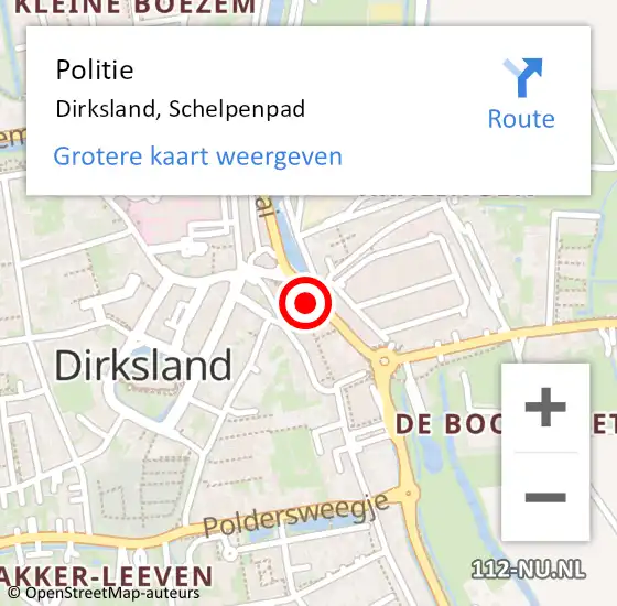 Locatie op kaart van de 112 melding: Politie Dirksland, Schelpenpad op 14 november 2022 08:41