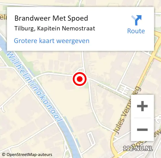 Locatie op kaart van de 112 melding: Brandweer Met Spoed Naar Tilburg, Kapitein Nemostraat op 14 november 2022 09:01