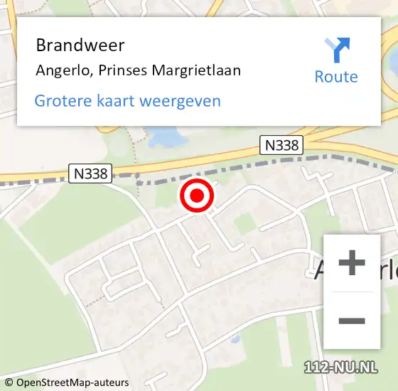 Locatie op kaart van de 112 melding: Brandweer Angerlo, Prinses Margrietlaan op 14 november 2022 09:13