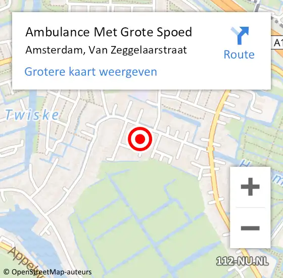 Locatie op kaart van de 112 melding: Ambulance Met Grote Spoed Naar Amsterdam, Van Zeggelaarstraat op 14 november 2022 11:07