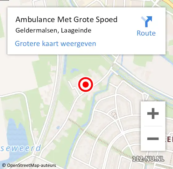 Locatie op kaart van de 112 melding: Ambulance Met Grote Spoed Naar Geldermalsen, Laageinde op 14 november 2022 12:05