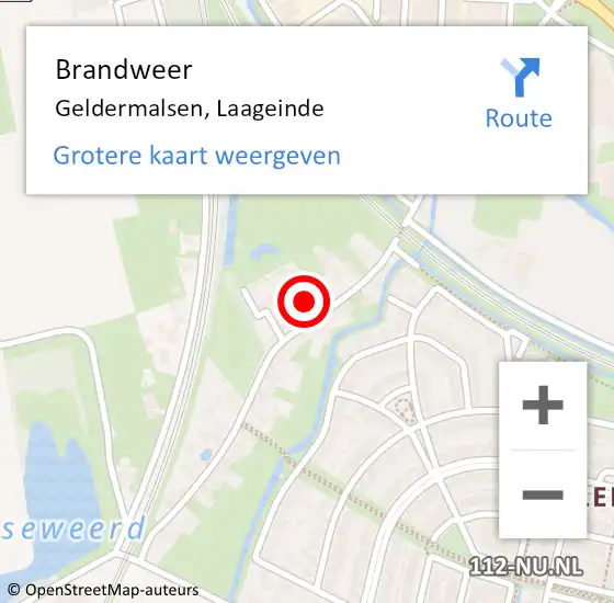 Locatie op kaart van de 112 melding: Brandweer Geldermalsen, Laageinde op 14 november 2022 12:37