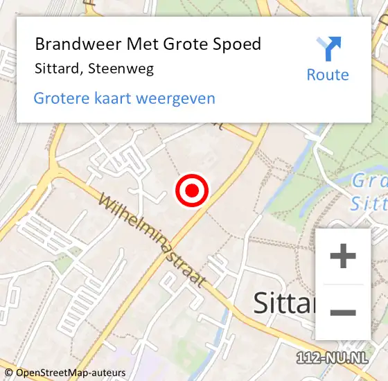 Locatie op kaart van de 112 melding: Brandweer Met Grote Spoed Naar Sittard, Steenweg op 14 november 2022 14:12