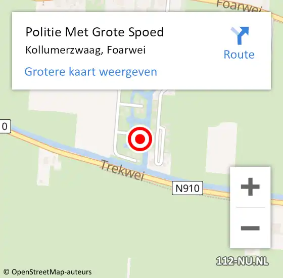 Locatie op kaart van de 112 melding: Politie Met Grote Spoed Naar Kollumerzwaag, Foarwei op 14 november 2022 14:40