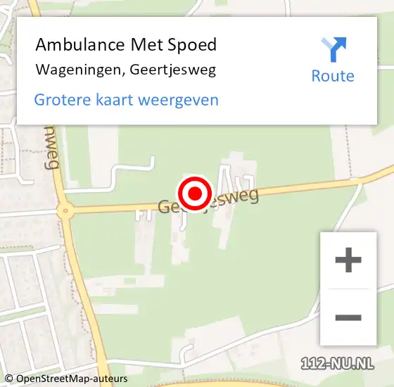 Locatie op kaart van de 112 melding: Ambulance Met Spoed Naar Wageningen, Geertjesweg op 14 november 2022 14:55
