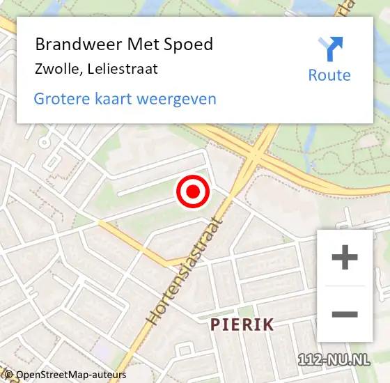 Locatie op kaart van de 112 melding: Brandweer Met Spoed Naar Zwolle, Leliestraat op 14 november 2022 15:06