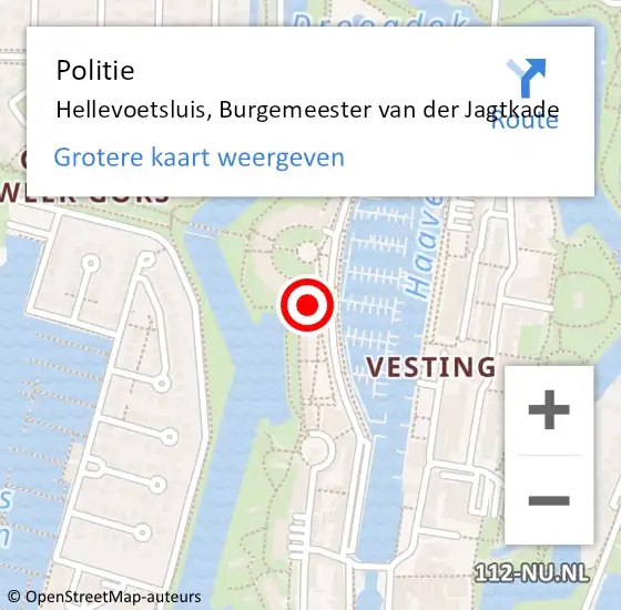 Locatie op kaart van de 112 melding: Politie Hellevoetsluis, Burgemeester van der Jagtkade op 14 november 2022 15:42