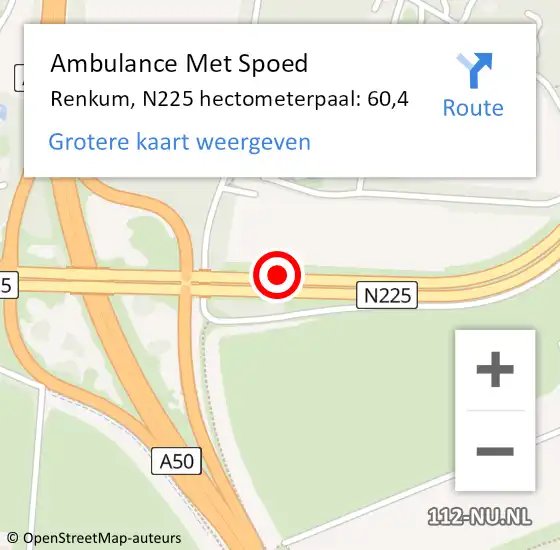 Locatie op kaart van de 112 melding: Ambulance Met Spoed Naar Renkum, N225 hectometerpaal: 60,4 op 14 november 2022 18:38