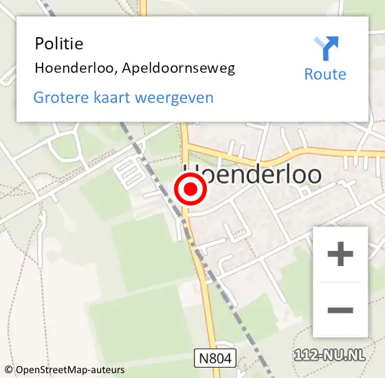 Locatie op kaart van de 112 melding: Politie Hoenderloo, Apeldoornseweg op 14 november 2022 22:12