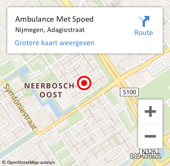 Locatie op kaart van de 112 melding: Ambulance Met Spoed Naar Nijmegen, Adagiostraat op 14 november 2022 22:49
