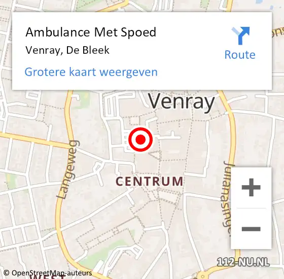 Locatie op kaart van de 112 melding: Ambulance Met Spoed Naar Venray, De Bleek op 5 augustus 2014 00:50