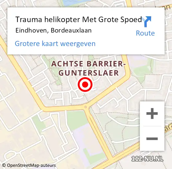 Locatie op kaart van de 112 melding: Trauma helikopter Met Grote Spoed Naar Eindhoven, Bordeauxlaan op 15 november 2022 10:33