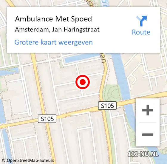 Locatie op kaart van de 112 melding: Ambulance Met Spoed Naar Amsterdam, Jan Haringstraat op 15 november 2022 11:53
