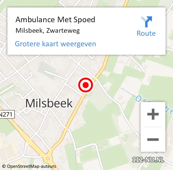 Locatie op kaart van de 112 melding: Ambulance Met Spoed Naar Milsbeek, Zwarteweg op 15 november 2022 12:14
