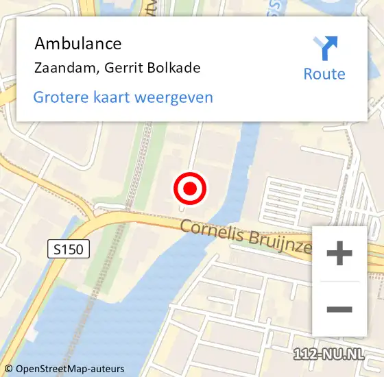 Locatie op kaart van de 112 melding: Ambulance Zaandam, Gerrit Bolkade op 15 november 2022 12:49