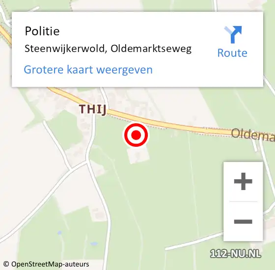 Locatie op kaart van de 112 melding: Politie Steenwijkerwold, Oldemarktseweg op 15 november 2022 14:24