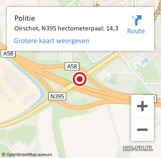 Locatie op kaart van de 112 melding: Politie Oirschot, N395 hectometerpaal: 14,3 op 15 november 2022 15:12
