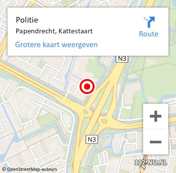 Locatie op kaart van de 112 melding: Politie Papendrecht, Kattestaart op 15 november 2022 17:51