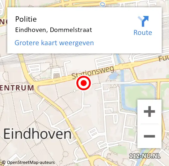 Locatie op kaart van de 112 melding: Politie Eindhoven, Dommelstraat op 15 november 2022 18:44