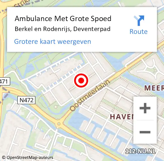 Locatie op kaart van de 112 melding: Ambulance Met Grote Spoed Naar Berkel en Rodenrijs, Deventerpad op 15 november 2022 20:00