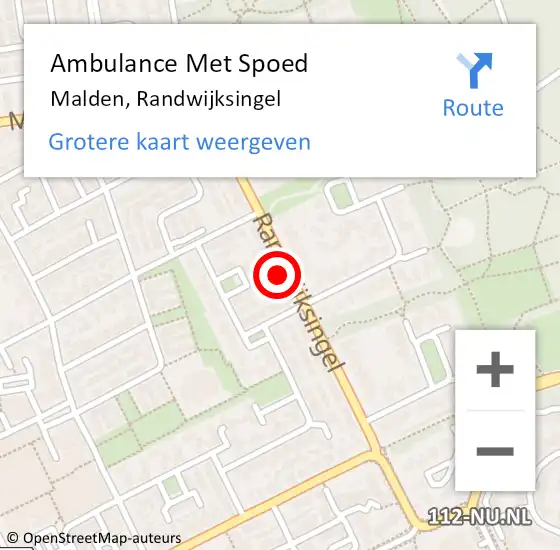 Locatie op kaart van de 112 melding: Ambulance Met Spoed Naar Malden, Randwijksingel op 15 november 2022 21:05
