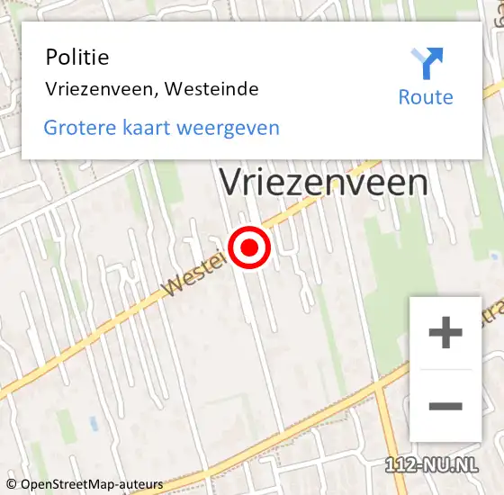 Locatie op kaart van de 112 melding: Politie Vriezenveen, Westeinde op 15 november 2022 21:11