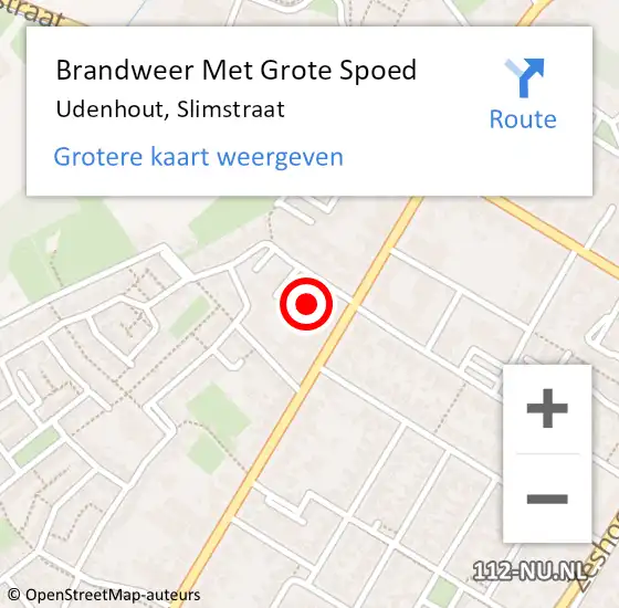Locatie op kaart van de 112 melding: Brandweer Met Grote Spoed Naar Udenhout, Slimstraat op 16 november 2022 08:05