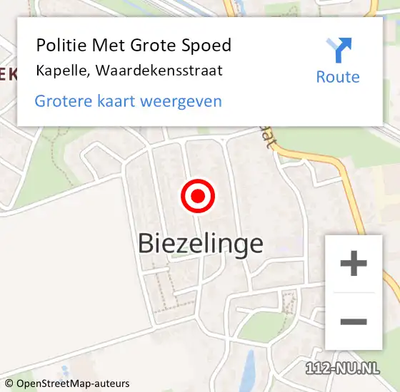 Locatie op kaart van de 112 melding: Politie Met Grote Spoed Naar Kapelle, Waardekensstraat op 16 november 2022 09:14