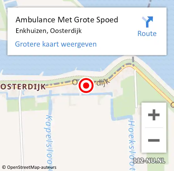Locatie op kaart van de 112 melding: Ambulance Met Grote Spoed Naar Enkhuizen, Oosterdijk op 16 november 2022 11:02