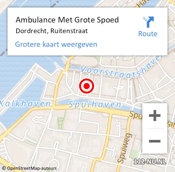 Locatie op kaart van de 112 melding: Ambulance Met Grote Spoed Naar Dordrecht, Ruitenstraat op 16 november 2022 11:04
