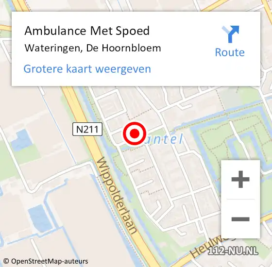Locatie op kaart van de 112 melding: Ambulance Met Spoed Naar Wateringen, De Hoornbloem op 16 november 2022 11:58