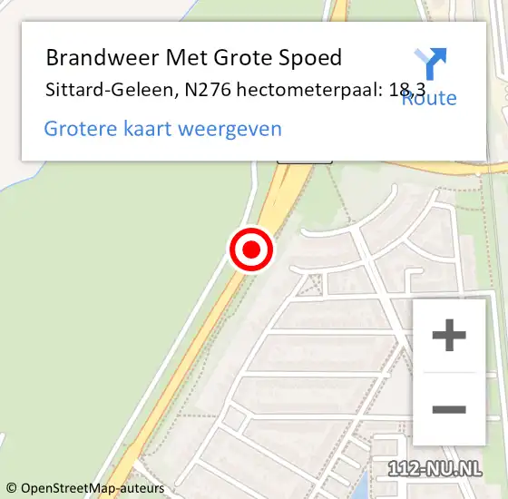 Locatie op kaart van de 112 melding: Brandweer Met Grote Spoed Naar Sittard-Geleen, N276 hectometerpaal: 18,3 op 16 november 2022 12:41