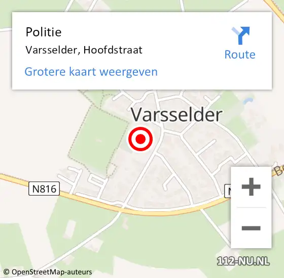 Locatie op kaart van de 112 melding: Politie Varsselder, Hoofdstraat op 16 november 2022 13:33