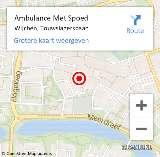 Locatie op kaart van de 112 melding: Ambulance Met Spoed Naar Wijchen, Touwslagersbaan op 16 november 2022 14:27